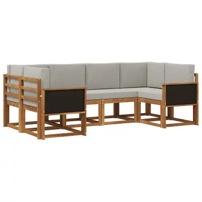 vidaXL Zunanja garnitura za sedenje 6 pcs Naravna in svetlo siva