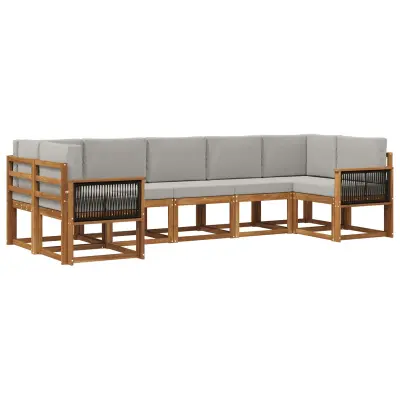 vidaXL Zunanja garnitura za sedenje 7 pcs Naravna in svetlo siva