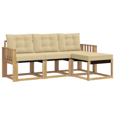 vidaXL Zunanja garnitura za sedenje z blazino 4 pcs Bela in bež