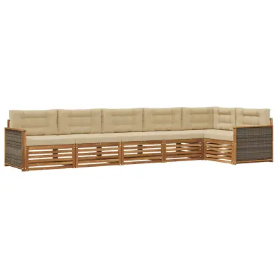 vidaXL Zunanja garnitura za sedenje z blazino 6 pcs Naravna in bež