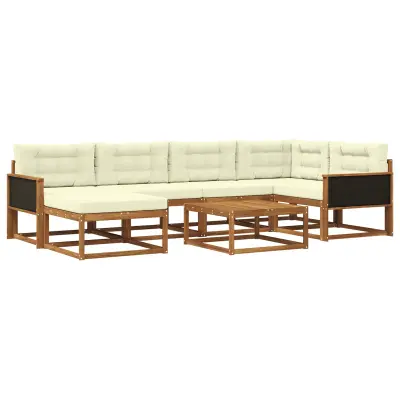 vidaXL Zunanja garnitura za sedenje z blazino 7 pcs Naravna in smetana