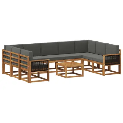 vidaXL Zunanja garnitura za sedenje 10 pcs Naravna in antracitna