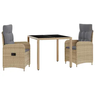 vidaXL Zunanja jedilnica z blazino 3 pcs Bež in svetlo siva