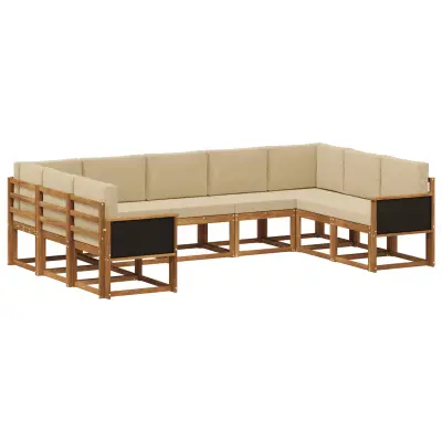 vidaXL Zunanja garnitura za sedenje z blazino 9 pcs Naravna in bež