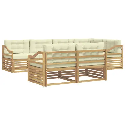 vidaXL Zunanja garnitura za sedenje 7 pcs Bela in krem Poliester