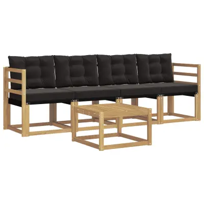 vidaXL Zunanja garnitura za sedenje z blazino 5 pcs Bela in črna