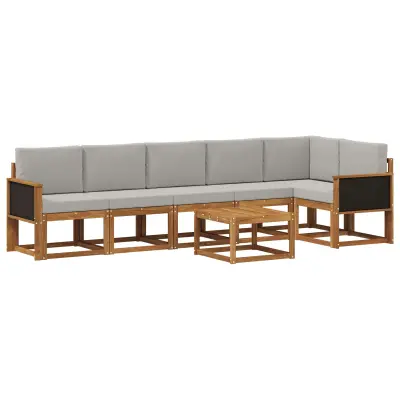 vidaXL Zunanja garnitura za sedenje 7 pcs Naravna in svetlo siva