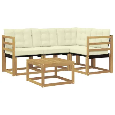 vidaXL Zunanja garnitura za sedenje z blazino 5 pcs Bela in krem