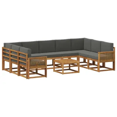 vidaXL Zunanja garnitura za sedenje 10 pcs Naravna in antracitna