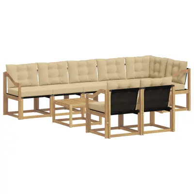 vidaXL Zunanja garnitura za sedenje z blazino 9 pcs Bela in bež
