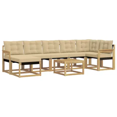 vidaXL Zunanja garnitura za sedenje z blazino 8 pcs Bela in bež