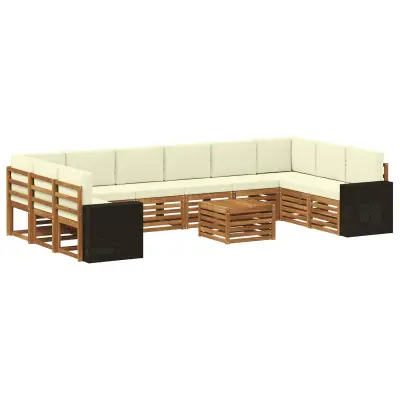 vidaXL Zunanja garnitura za sedenje 11 pcs Naravna in smetana