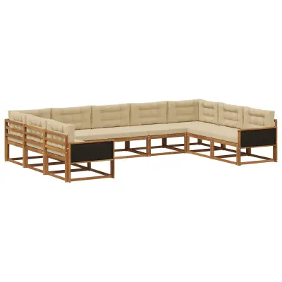 vidaXL Zunanja garnitura za sedenje z blazino 9 pcs Naravna in bež