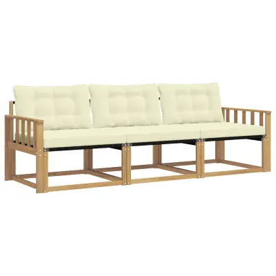 vidaXL Zunanja garnitura za sedenje z blazino 3 pcs Bela in krem