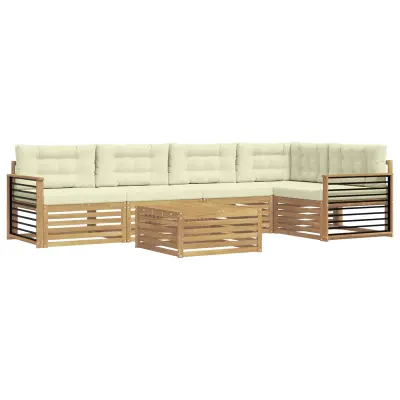 vidaXL Zunanja garnitura za sedenje 6 pcs Bela in krem Poliester