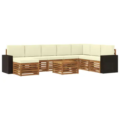 vidaXL Zunanja garnitura za sedenje z blazino 9 pcs Naravna in smetana