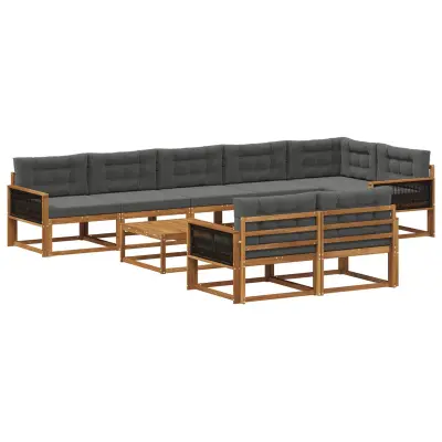 vidaXL Zunanja garnitura za sedenje 9 pcs Naravna in antracitna
