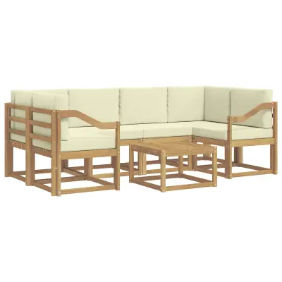 vidaXL Zunanja garnitura za sedenje z blazino 7 pcs Bela in krem