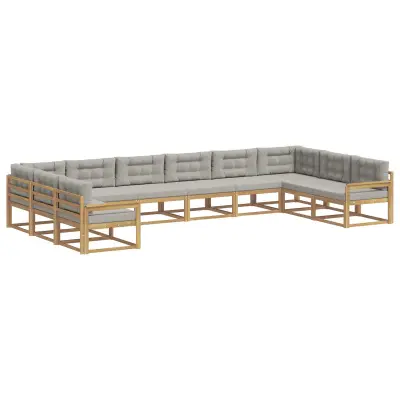 vidaXL Zunanja garnitura za sedenje 10 pcs Bela in svetlo siva
