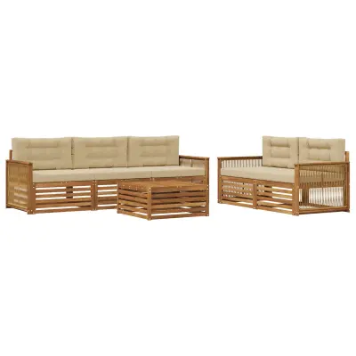 vidaXL Zunanja garnitura za sedenje z blazino 6 pcs Naravna in bež