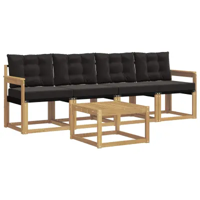 vidaXL Zunanja garnitura za sedenje z blazino 5 pcs Bela in črna