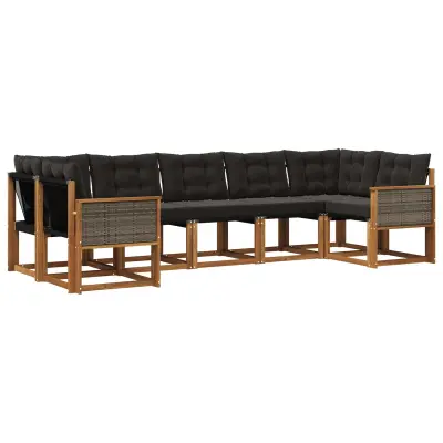 vidaXL Zunanja garnitura za sedenje z blazino 7 pcs Naravna in črna