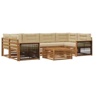 vidaXL Zunanja garnitura za sedenje z blazino 7 pcs Naravna in bež