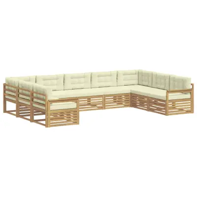 vidaXL Zunanja garnitura za sedenje z blazino 9 pcs Bela in krem