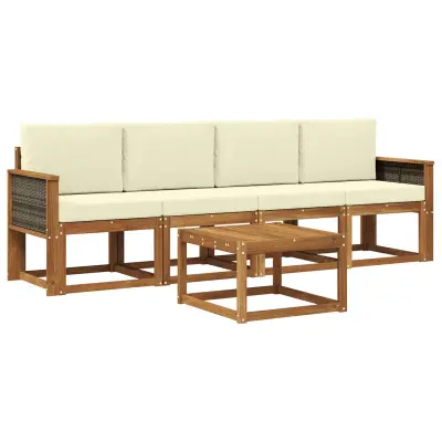vidaXL Zunanja garnitura za sedenje z blazino 4 pcs Naravna in smetana