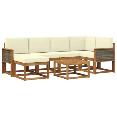 vidaXL Zunanja garnitura za sedenje z blazino 7 pcs Naravna in smetana