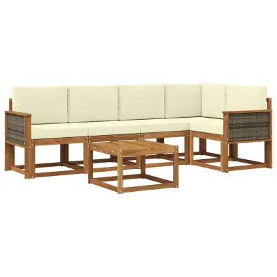 vidaXL Zunanja garnitura za sedenje z blazino 6 pcs Naravna in smetana