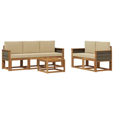 vidaXL Zunanja garnitura za sedenje z blazino 6 pcs Naravna