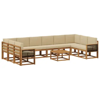vidaXL Zunanja garnitura za sedenje z blazino 11 pcs Naravna in bež