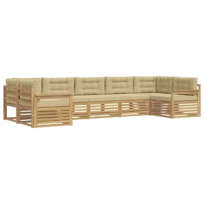 vidaXL Zunanja garnitura za sedenje z blazino 7 pcs Bela in bež