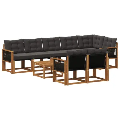 vidaXL Zunanja garnitura za sedenje z blazino 9 pcs Naravna in črna