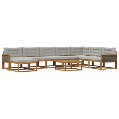 vidaXL Zunanja garnitura za sedenje 9 pcs Naravna in svetlo siva