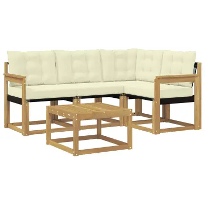 vidaXL Zunanja garnitura za sedenje z blazino 5 pcs Bela in krem