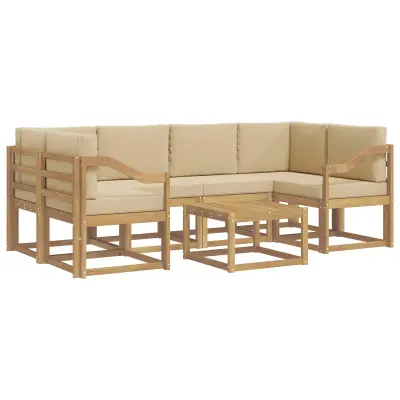 vidaXL Zunanja garnitura za sedenje z blazino 7 pcs Bela in bež