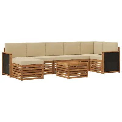 vidaXL Zunanja garnitura za sedenje z blazino 7 pcs Naravna