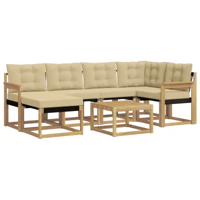 vidaXL Zunanja garnitura za sedenje z blazino 7 pcs Bela in bež