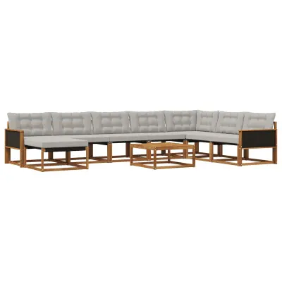 vidaXL Zunanja garnitura za sedenje 9 pcs Naravna in svetlo siva