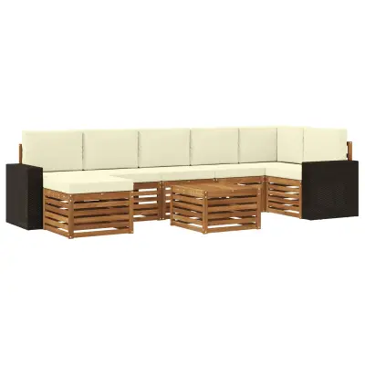 vidaXL Zunanja garnitura za sedenje z blazino 8 pcs Naravna in smetana