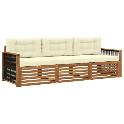 vidaXL Zunanja garnitura za sedenje z blazino 3 pcs Naravna in smetana