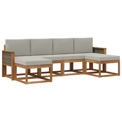 vidaXL Zunanja garnitura za sedenje 6 pcs Naravna in svetlo siva