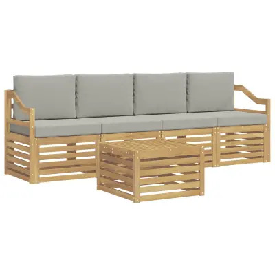 vidaXL Zunanja garnitura za sedenje 5 pcs Bela in svetlo siva