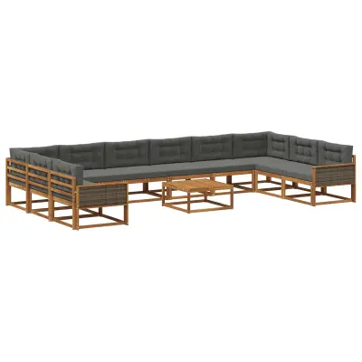 vidaXL Zunanja garnitura za sedenje 11 pcs Naravna in antracitna