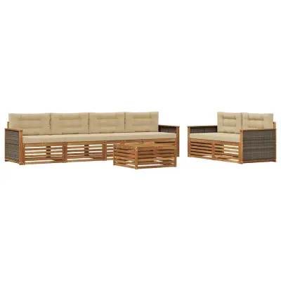 vidaXL Zunanja garnitura za sedenje z blazino 7 pcs Naravna in bež