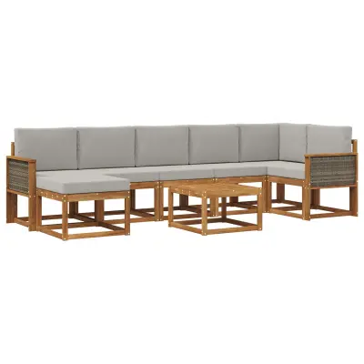 vidaXL Zunanja garnitura za sedenje 8 pcs Naravna in svetlo siva