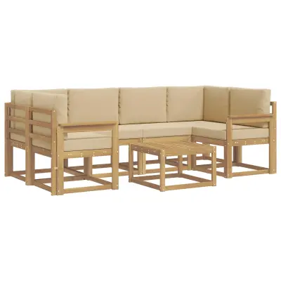 vidaXL Zunanja garnitura za sedenje z blazino 7 pcs Bela in bež