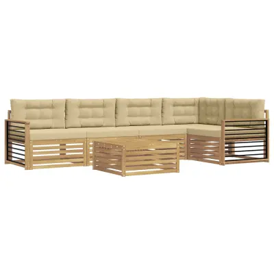 vidaXL Zunanja garnitura za sedenje 6 pcs Bela in bež Poliester